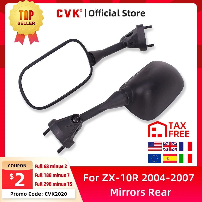 

CVK Mirrors Rear View Mirror Inverted For Kawasaki ZX-10R ZX10R 2004 2005 2006 2007 ZX-6R ZX6R 2005 2006 2007 2008 Part