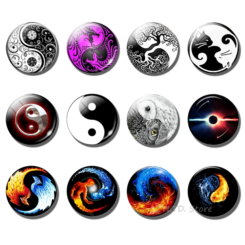

Yin Yang Fridge Magnet Tree of Life Round Glass Cabochon Handmade Tai Chi Refrigerator Magnets 30MM Stickers Home Decoration