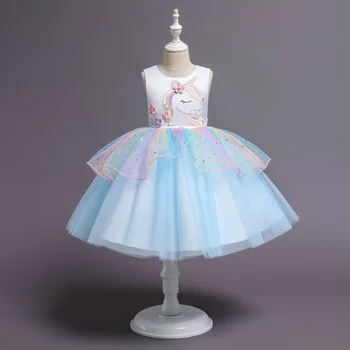 

Lovely Girls Halloween Unicorn Dress Rainbow Princess Tutu Dress Embroidery Delicate Teenager 's Cosplay Dress for New Year