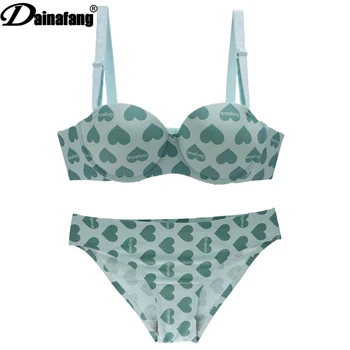 

DAINAFANG Celebrity Brand, Sexy, High Quality Ladies Print Underwear Set, Seamless Hearts Brushed Red Bra