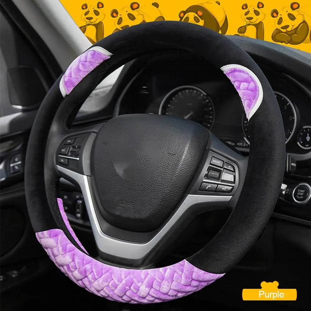 Плюшевый мультяшный чехол рулевого колеса автомобиля D-type Лен углеродного волокна Кожаный чехол для руля