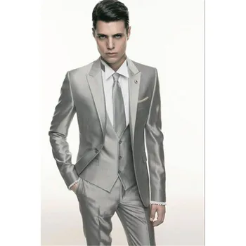 

New Classic Men’s Suit Smolking Noivo Terno Slim Fit Easculino Evening Suits For Men Wedding Silver Prom Groom Tuxedos Custom M