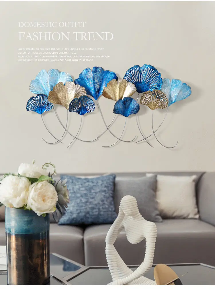 Wall WroughtSofa Background Iron Ginkgo Biloba Home Decoration Crafts Creative Wall Hanging Mural Ornament Decor New Chinese