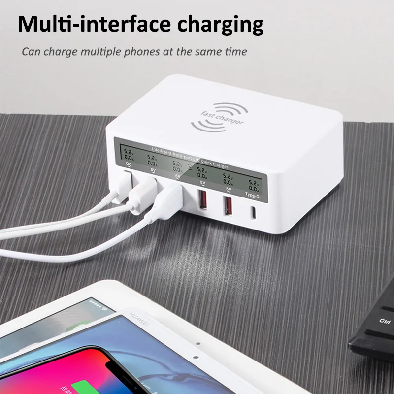 QC 3.0 USB Charger pd Ports Smart Charging Multi Port Travel Charger LCD Digital Display Station Multi Port USB Charging Plug US