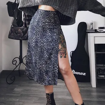 

Summer Sexy Skirts Women Leopard High Waist Skirt Femme Wraps Fashion Slim Split Beach Casual Midi Skirt Ladies