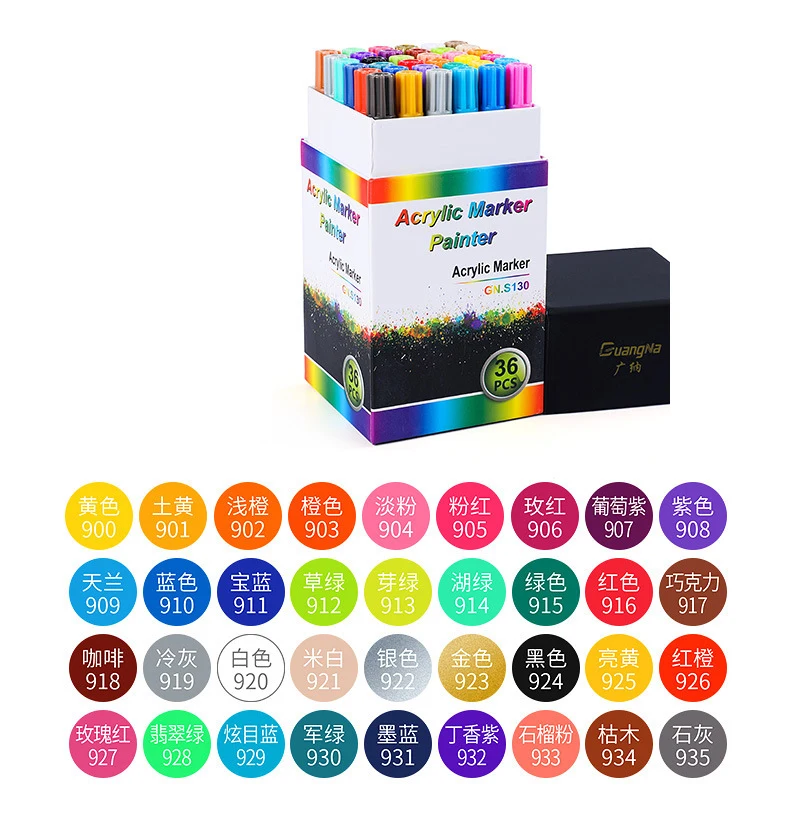 GN 12/18 Colors 0.7MM Acrylic Paint Marker Pen Set Art Drawing Marker Pen For Ceramic Rock Glass Porcelain Mug Wood Fabric Canva