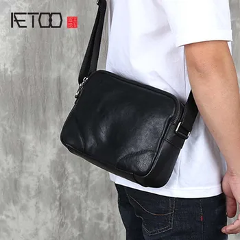 

AETOO Men's leather messenger bag casual first layer cowhide shoulder bag simple men's bag small bag soft horizontal cowhide bac