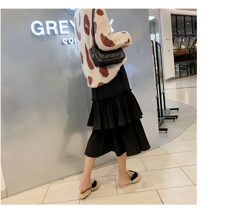 Customizable Spring New Style High-waisted Cake Dress Women's Mid-length Flounced Pleated Skirt F5732