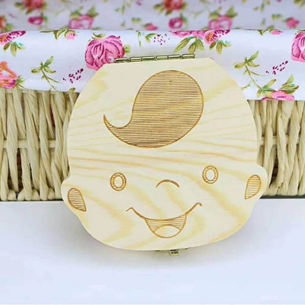 wooden men and women baby deciduous teeth tooth collection box