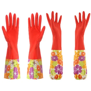 

Kitchen Durable Cleaning Housework Dishwashing Multi Purpose Waterproof Rubber Plush Gloves Hand Dish Washing Kitchen Gloves