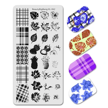 

Beauty BigBang Nails Stamping Template DIY Flower Leaf Strawberry Nature Geometry Plaid Design Nail Stamp Plates Art XL-062