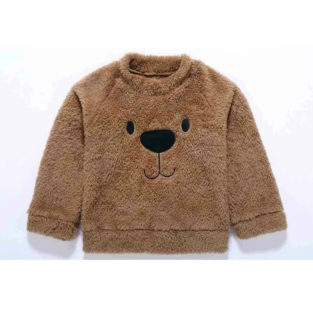 Kids Baby Girl Boy Fleece Top T Shirt Cartoon Animal Bear Thick Warm Autumn Winter Clothes Long Sleeve Toddler Blouse