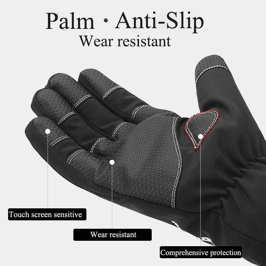 Winter Waterproof Gloves Touch Screen Anti-Slip Zipper Gloves Men Women Riding Skiing Warm Fluff Comfortable Gloves Thickening