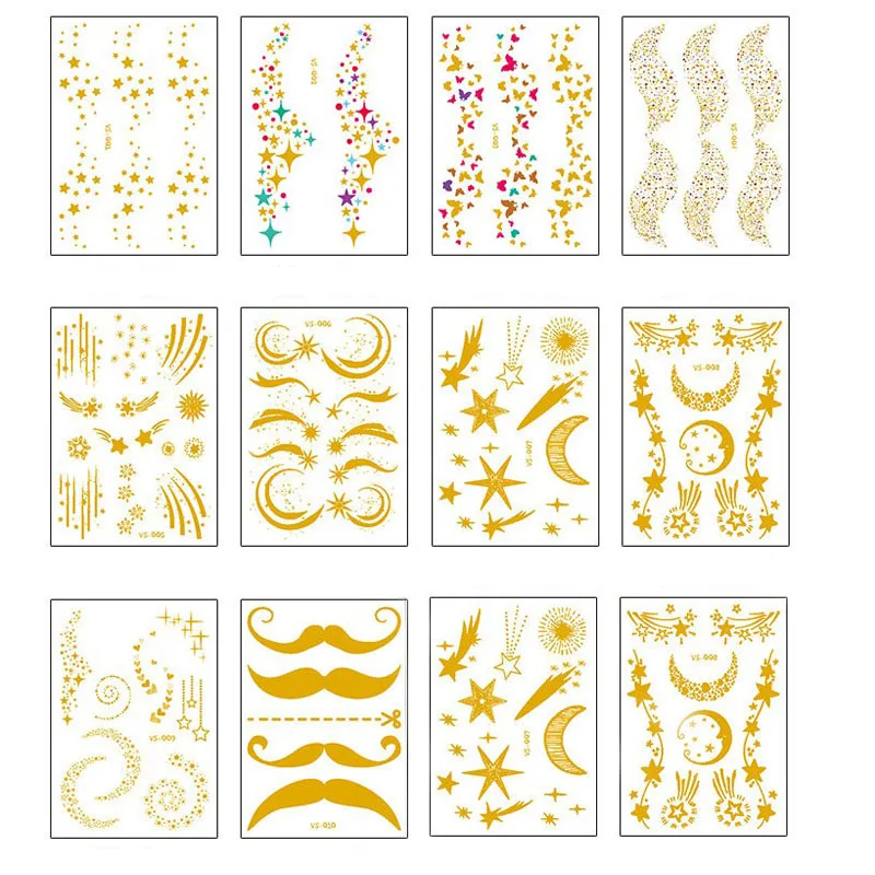 

5 Pcs Kawaii Gold with Colored Scattered Heart Freckle Face Tattoo Sticker for Body Makeup Inpsired Party Holiday DIY Decoration