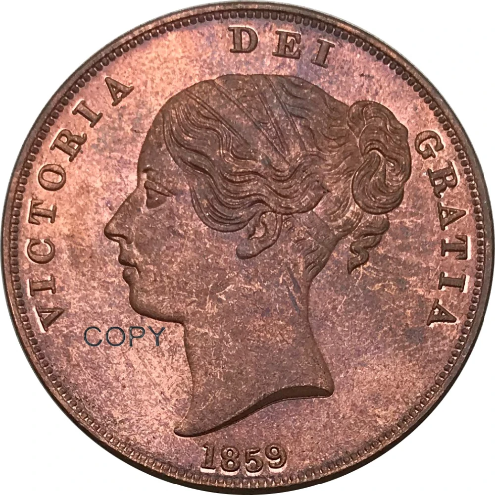 Великобритания Victoria DEI GRATIA One Penny 1859 99% красные медные копии монет