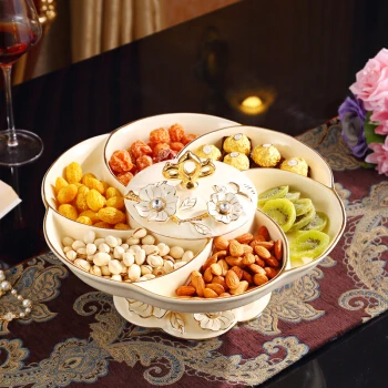 

Continental ceramics High foot decoration cut off fruit plate Creativity Home Ornaments With cover Rotatable