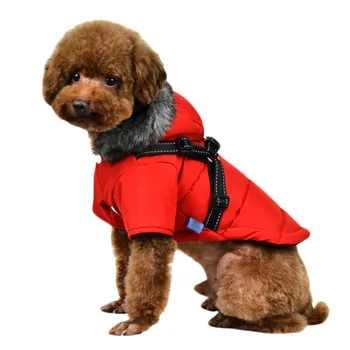 

Pet Dog Jacket In Autumn Winter With A Cap Reflective Silk Suspender Design Pet Cotton-Padded Clothes