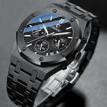 Reloj de pulsera con cronógrafo para hombre, cronógrafo de acero inoxidable, con fecha automática, puntero luminoso, informal, para deportes al aire libre