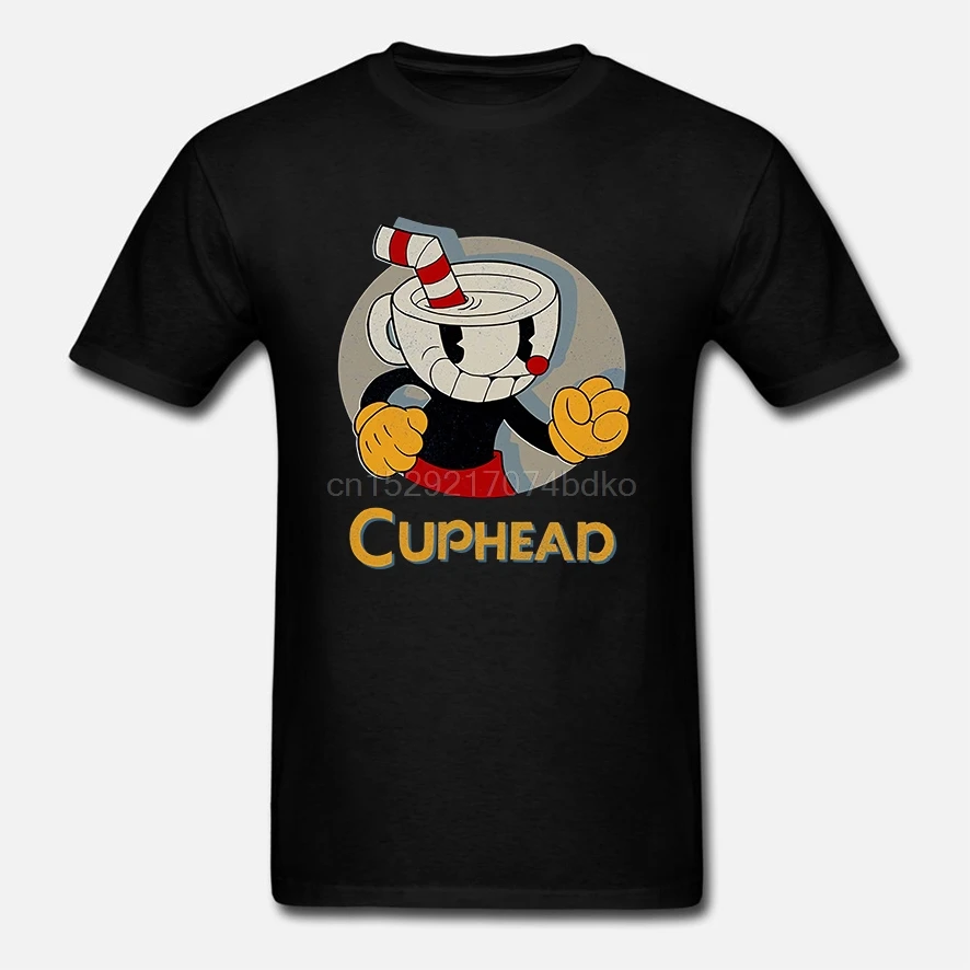 Новая мужская рубашка Cuphead Circle Shadow Profile винтажная графическая футболка | Мужская