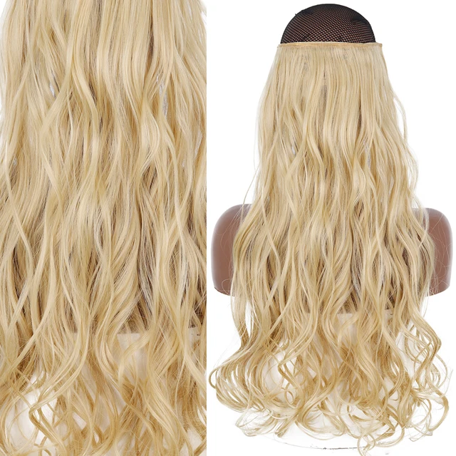 Synthetic No Clip Invisible Wire Hair Extensions Straight Natural Black Blonde One Piece False Hairpiece Halo Hair Extension J-22-613
