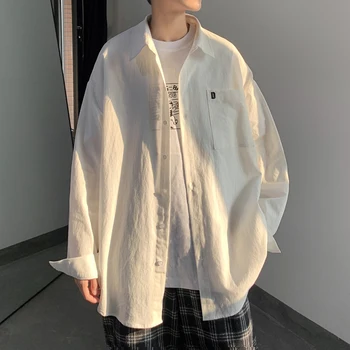 

Men's shirt 2020 spring and summer new solid color cotton loose long-sleeved shirt youth personality fashion men's clothing
