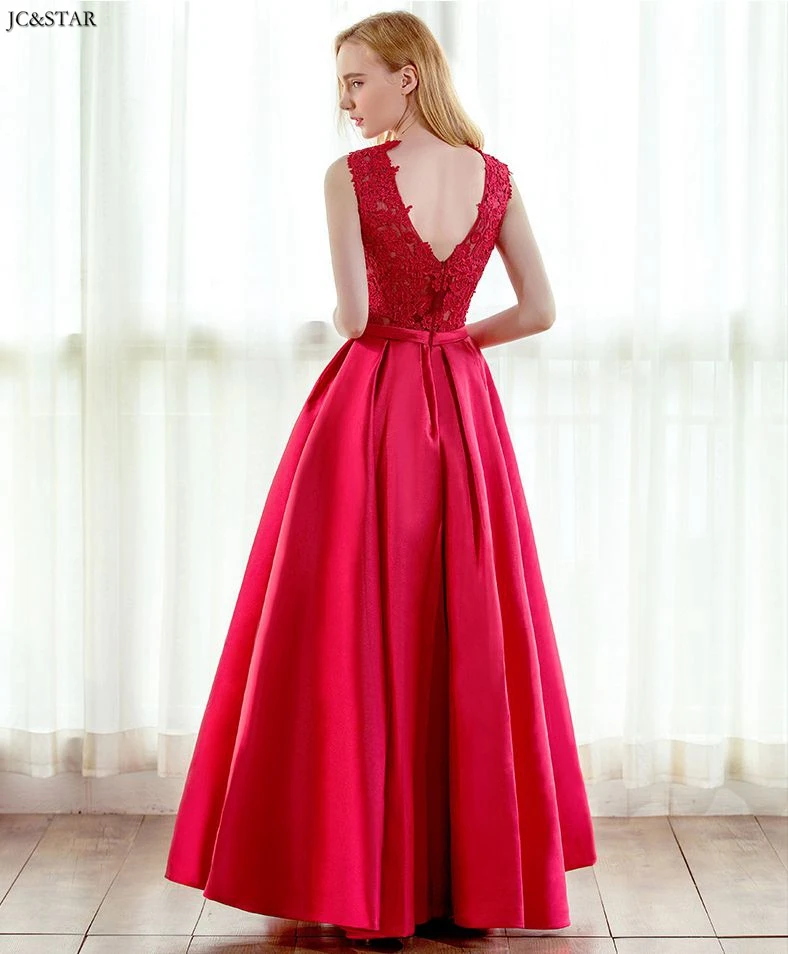 Vestido de dama de honra new lace satin halter A Line red bridesmaid dress long damigella cheap robe de demoiselle d honneur
