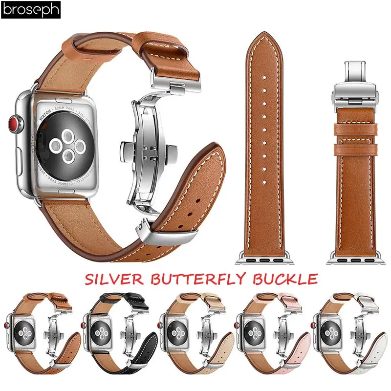 Ремешок с бабочкой для Apple Watch Series 4, 40 мм, 44 мм, ремешок из натуральной кожи, браслет для iwatch 3, 2, 1, 38 мм, 42 мм