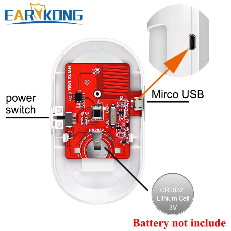 voice alarm sounder EARYKONG Motion Sensor Detector 1527 Type 433MHz Wireless Infrared Detector Support 5V USB power supply For home alarm system emergency alarm button Alarms & Sensors