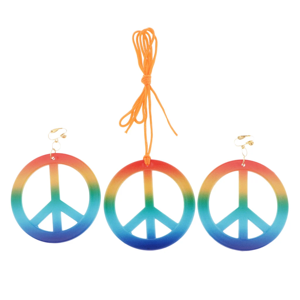 Retro Peace Sign Earrings Necklace Jewelry Set 1960's Party Fancy Costumes