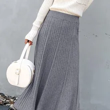 Новинка осень зима теплая Женская трикотажная юбка эластичная высокая талия плиссированная Женская Повседневная универсальная длинная миди элегантная повседневная юбка