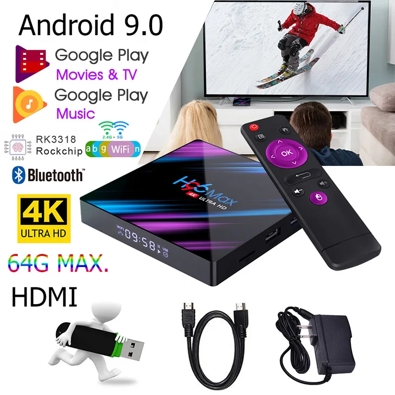 Android 9,0 H96 Max tv Box 2 ГБ/4 Гб ram/32 ГБ/16 ГБ/64 ГБ RK3318 четырехъядерный 64 бит-A53 H.265 декодирование