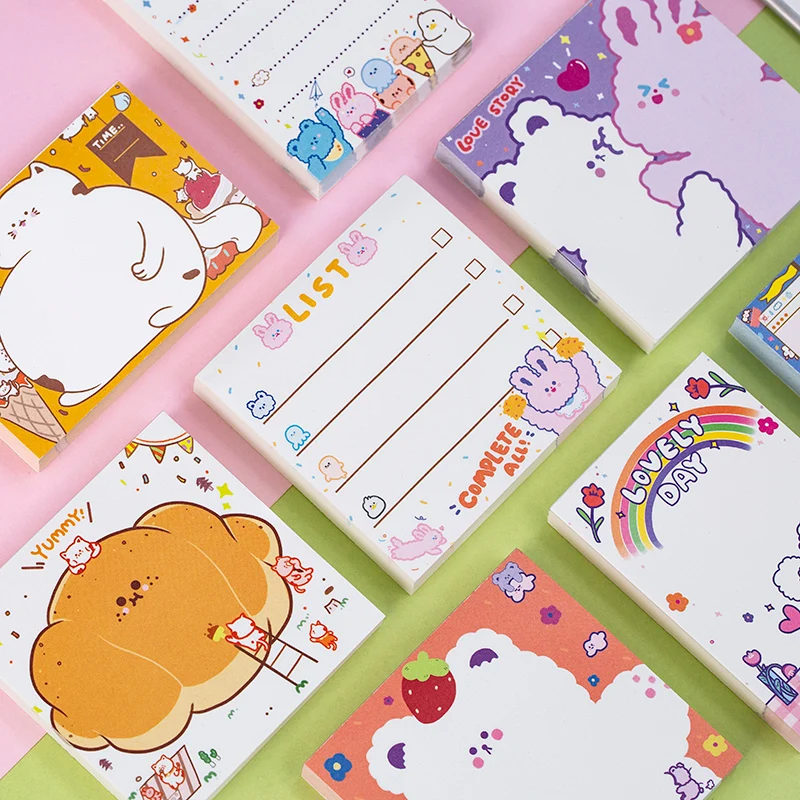 

100 Sheets Kawaii Stationery Rabbit And Bear Memo Pad Girl Daily DIY Notepad Sticky Notes Escolar Papelaria Korean School Supply