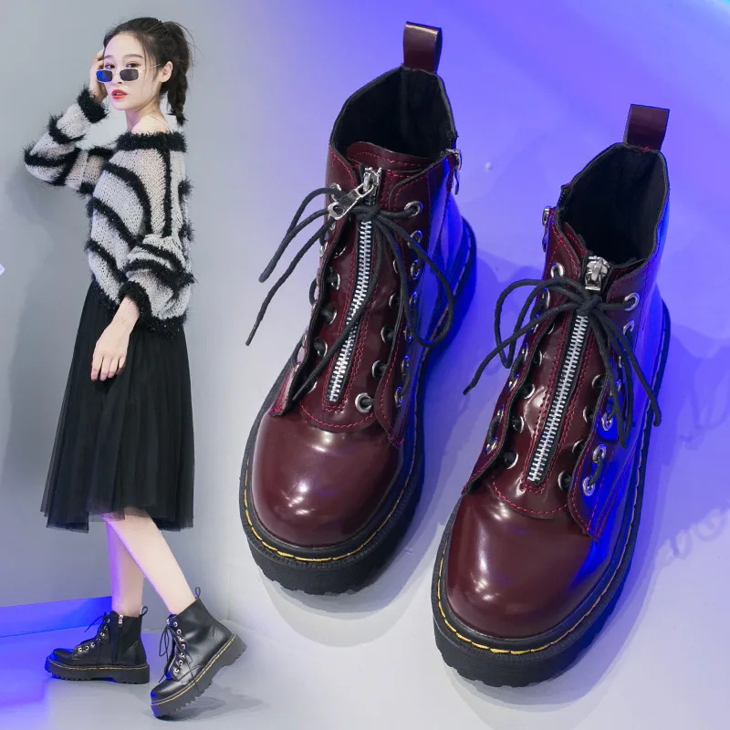 

Ankle Boots Women PU Leather Low Heel Short Plush Boots Fashion Martin Boots Side Zipper Winter Autumn Women Shoes