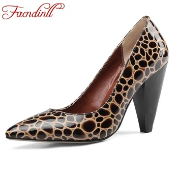 

FACNDINLL 2020 new spring summer fashion genuine leather pumps for women sexy high heels pointed toe dress party office shoes