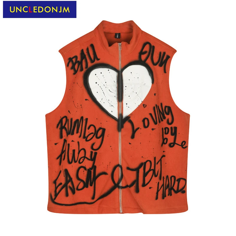 UNCLEDONJM Graffiti vest  men winter jacket mens clothing techwear painted men vests street wear Turtleneck men jacket