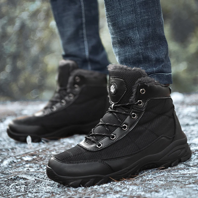 

Men Boots Winter With Fur 2019 Warm Plush Snow Boots Lace-up Non-slip Ankle Boots Fashion Men Winter Shoes Plus Size 39-49