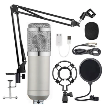 

BM-800 Hanging Microphone Kit, Live Broadcast Recording Large Diaphragm Condenser Microphone Set (Silver)