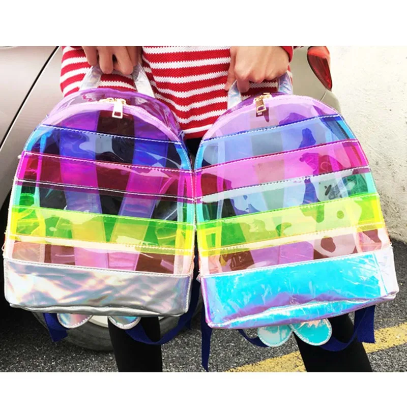 Waterproof Backpack Rainbow Bookbag Storage Travel-Bag Girls PVC for Boys 1PC Transparent
