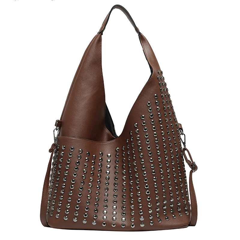 

Vintage Large Capcity Rivet Women Bags Soft Casual Shoulder Bags Luxury Designer PU Leather HandBags Tote Ladies