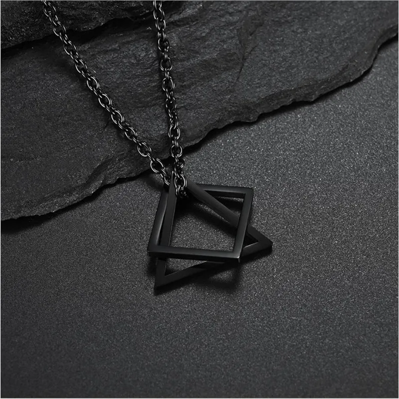 Popular Interlocking Square Triangle Male Pendant For Men Stainless Steel Modern Trendy Geometric Stacking Streetwear Necklace - Image 3