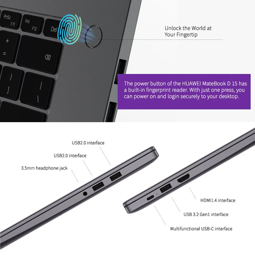 Оригинальный HUAWEI MateBook D 15 2021 ноутбук 6 дюймов процессор Intel Core 11TH i5 1135G7/i7 1165G7 16 Гб DDR4