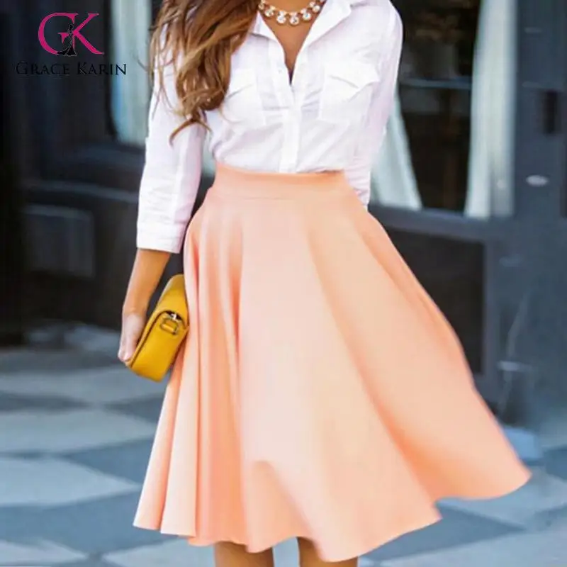 Grace Karin юбка Женская Повседневная миди с высокой талией однотонная до колена