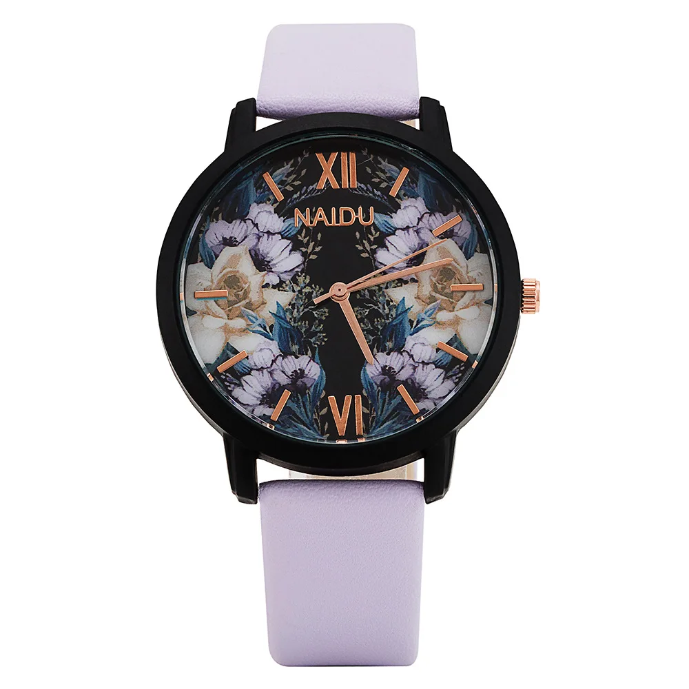 Женские Дизайнерские наручные часы с цветочным циферблатом, роскошные модные нарядные часы, женские часы с кожаным ремешком, женские кварцевые часы