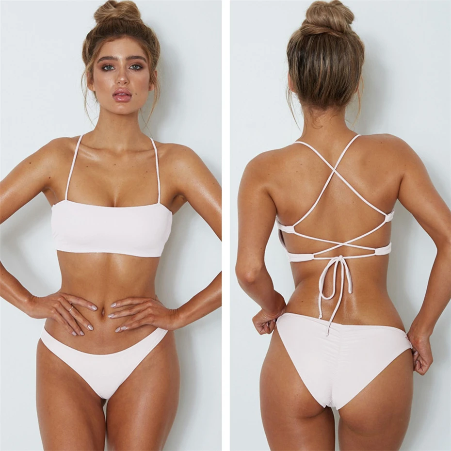 Сексуальный неоновый однотонный желтый микро бикини Женский бандо Пуш-Ап