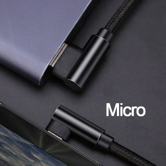 Вы первый кабель Micro USB type-c 90 градусов для iPhone шнур для зарядки type C кабель 1 м/2 м Usb-c кабель для samsung huawei Xiaomi - Цвет: Black for Micro USB