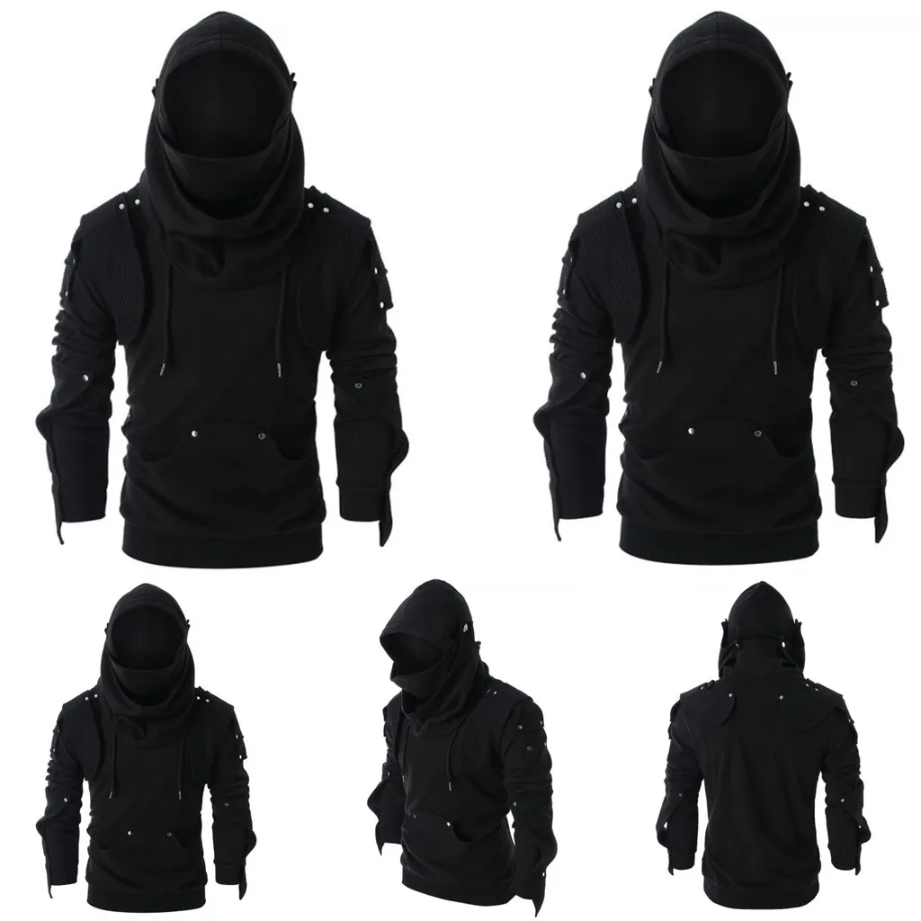 men's hoodie retro elbows drawstring solid