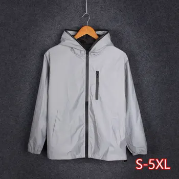 

Men's Jacket Reflective Casual Autumn Long Sleeve Hoodie Jacket Men/women Harajuku Windbreaker Jackets Hooded Streetwear Coat