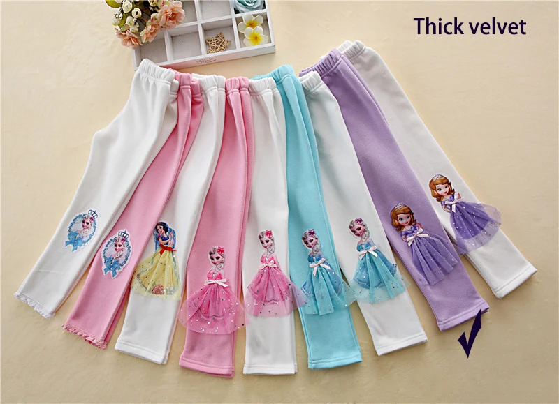 thick purple- sofia Зимние леггинсы для девочек и осень, с рисунком из мультфильма, Осенние леггинсы для девочек теплые хлопковые модная сужающаяся к талии для защиты от обледенения Эльза брюки с изображением Анны B427 - Цвет: thick purple- sofia