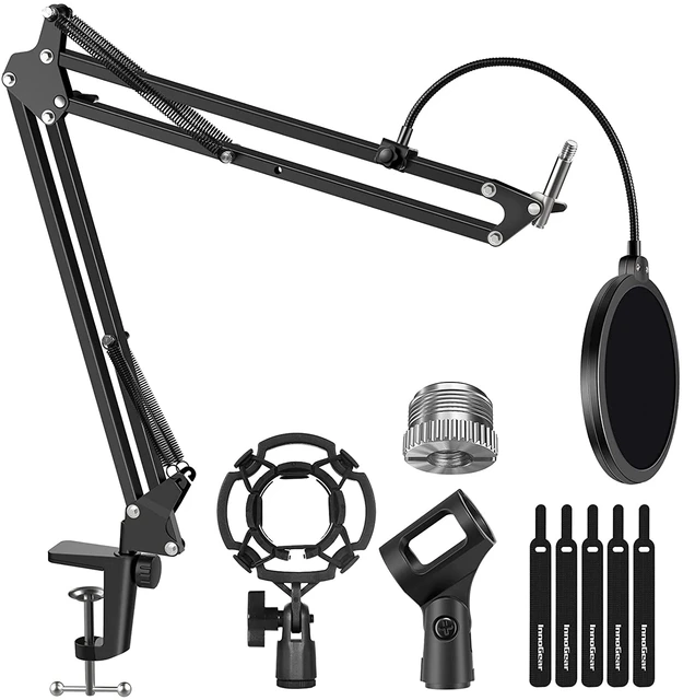 AIMTYD Support de microphone pour Blue Yeti Support de bras de ciseaux à  perche de suspension réglable avec adaptateur à vis de 3/8 à 5/8 