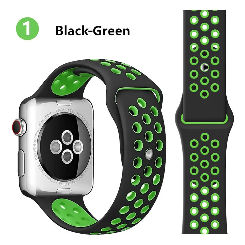 black green 1 Ремешок для apple watch ремешок 44 мм 40 мм correa apple watch 5 4 3 iwatch ремешок 42 мм 38 мм спортивный силиконовый браслет аксессуары для часов - Цвет ремешка: black green 1